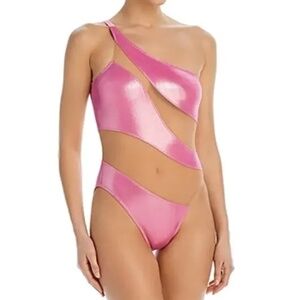 Norma Kamali Mesh Mio Metallic Pink Swimsuit